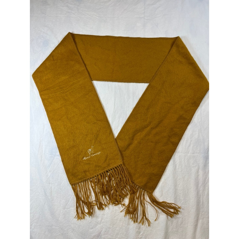 Alpaca Camargo Scarf‎ Mustard Yellow Fringe Embroidered Llama